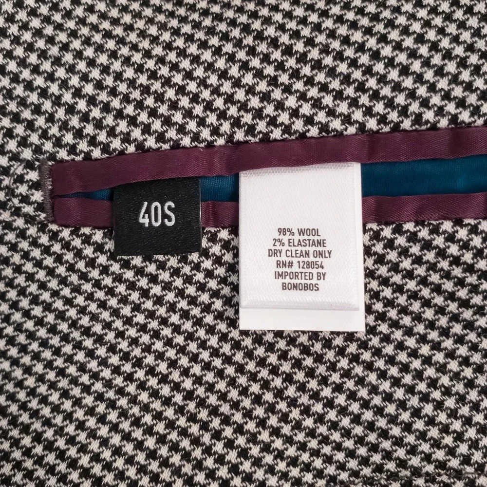 Bonobos x Marzotto Mens 40S Unstructured Grey Houndstooth Tailored Italian Wool